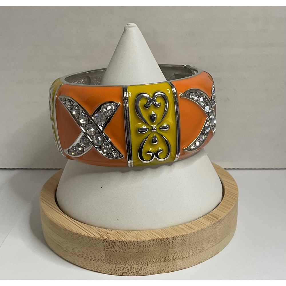 Kirks Folly Enamel Bangle Sparkley Bracelet Fall Colors Vibrant Orange & Yellow
